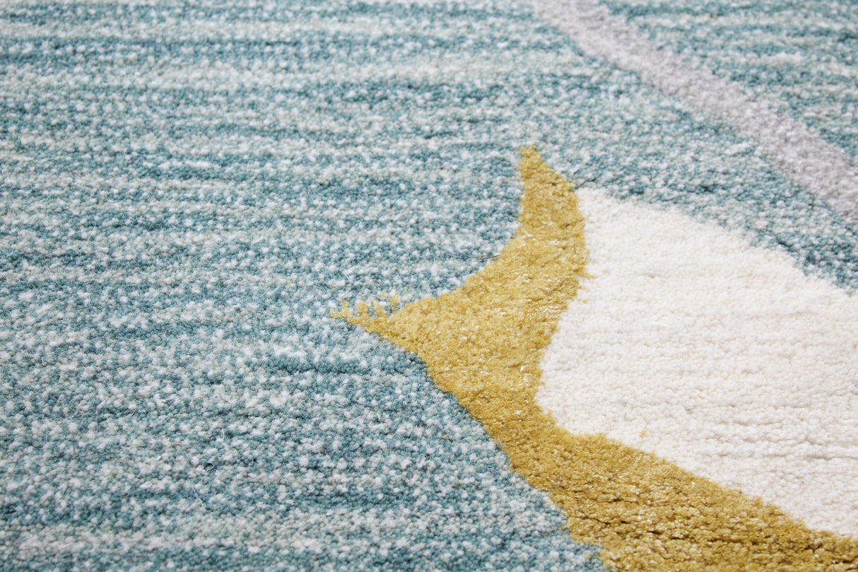 Bashian Greenwich Hand Tufted Wool And Viscose Iv/Aqua 5.5' x 8.5' Area Rug