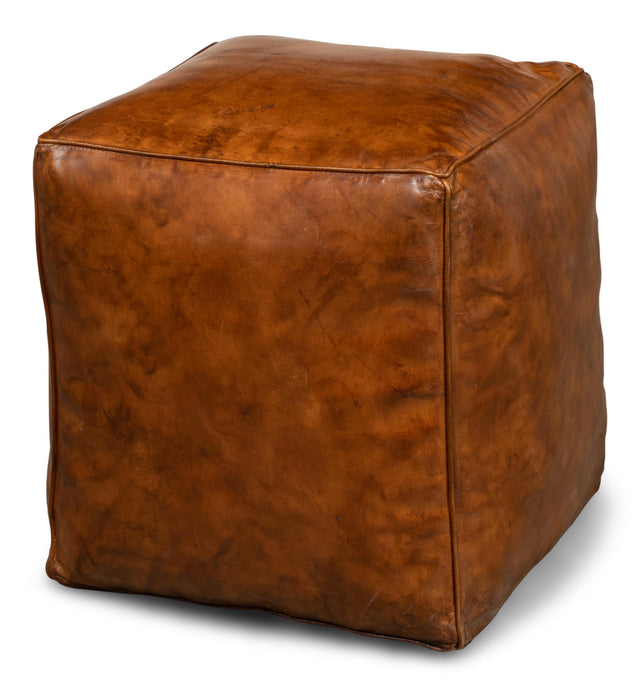 Sarreid Sunday Afternoon Leather Cube Natural