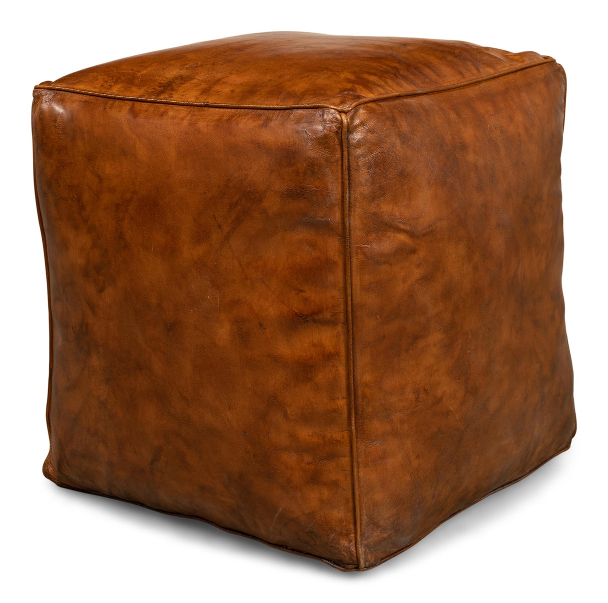 Sarreid Sunday Afternoon Leather Cube Natural