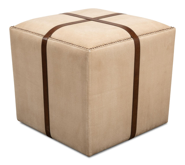 Sarreid Strap Canvas & Leather Stool