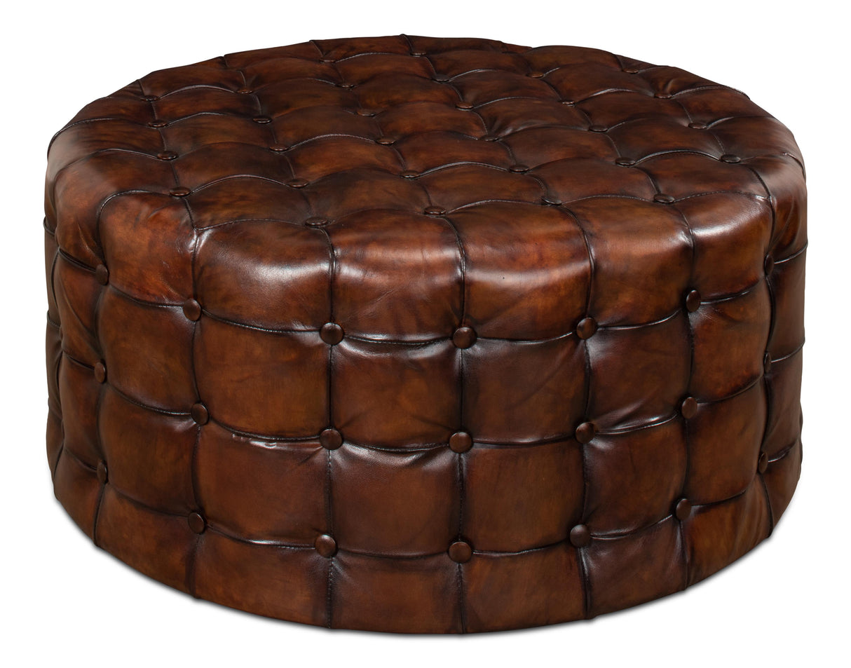 Sarreid Leather Tufted Ottoman
