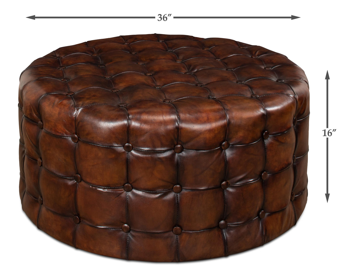 Sarreid Leather Tufted Ottoman