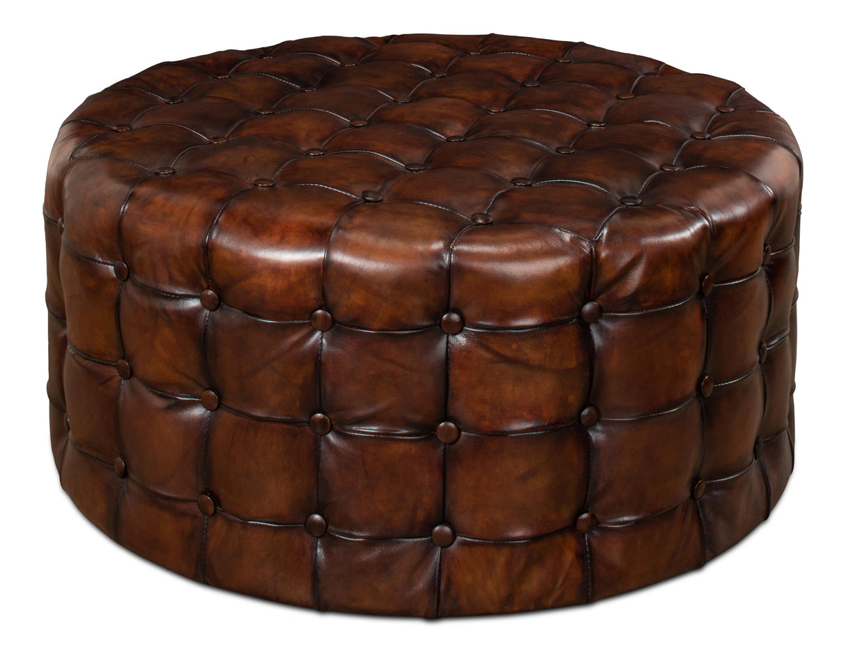 Sarreid Leather Tufted Ottoman