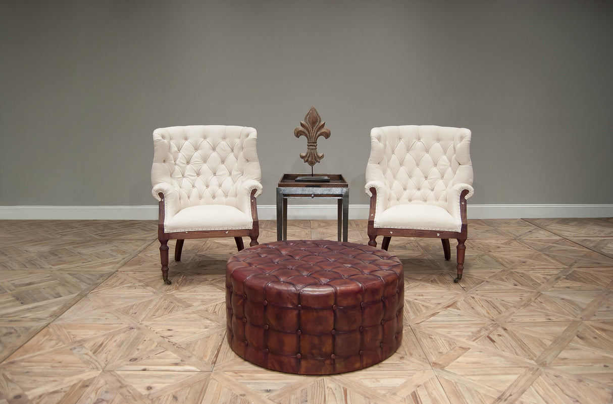 Sarreid Leather Tufted Ottoman