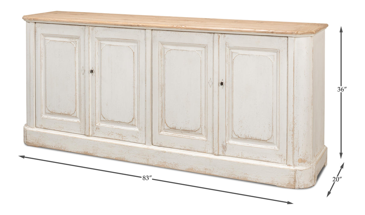 Sarreid Antique Whitewash Sideboard  4 Door