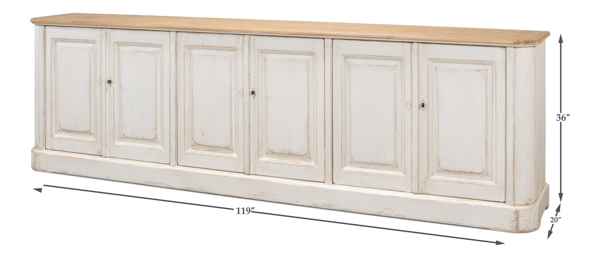 Sarreid Antique Whitewash Sideboard  6 Door
