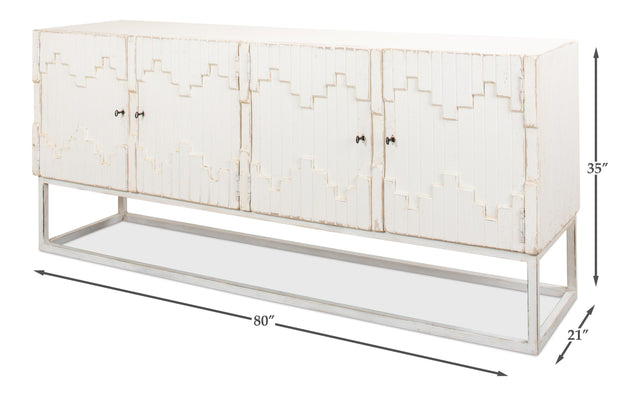 Sarreid Aztec Sideboard On Stand  Whitewash