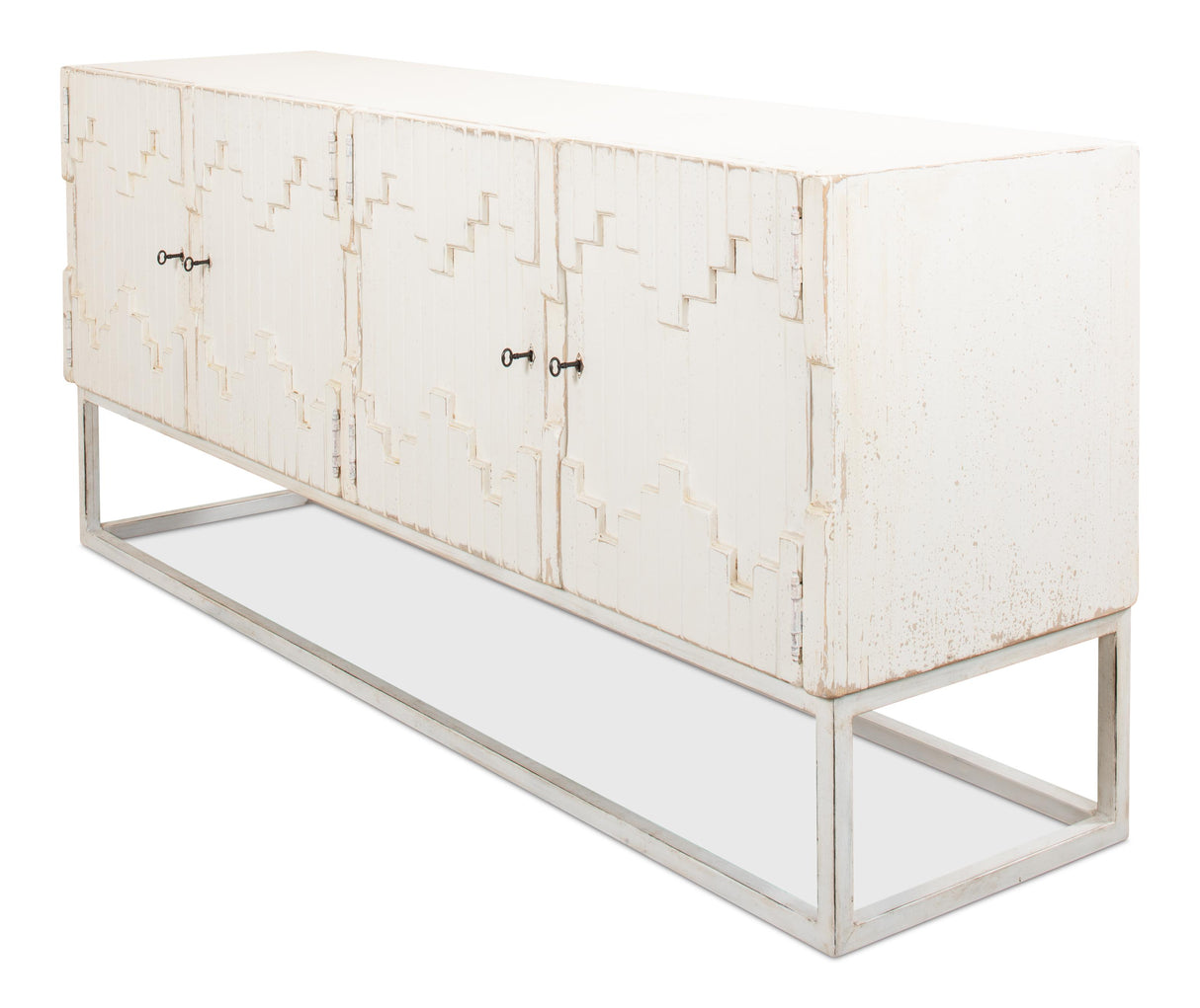 Sarreid Aztec Sideboard On Stand  Whitewash