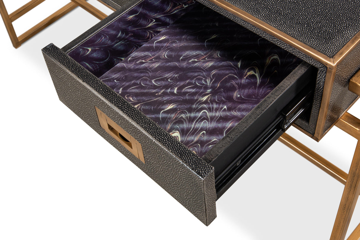 Sarreid Grey Leather Shagreen Desk