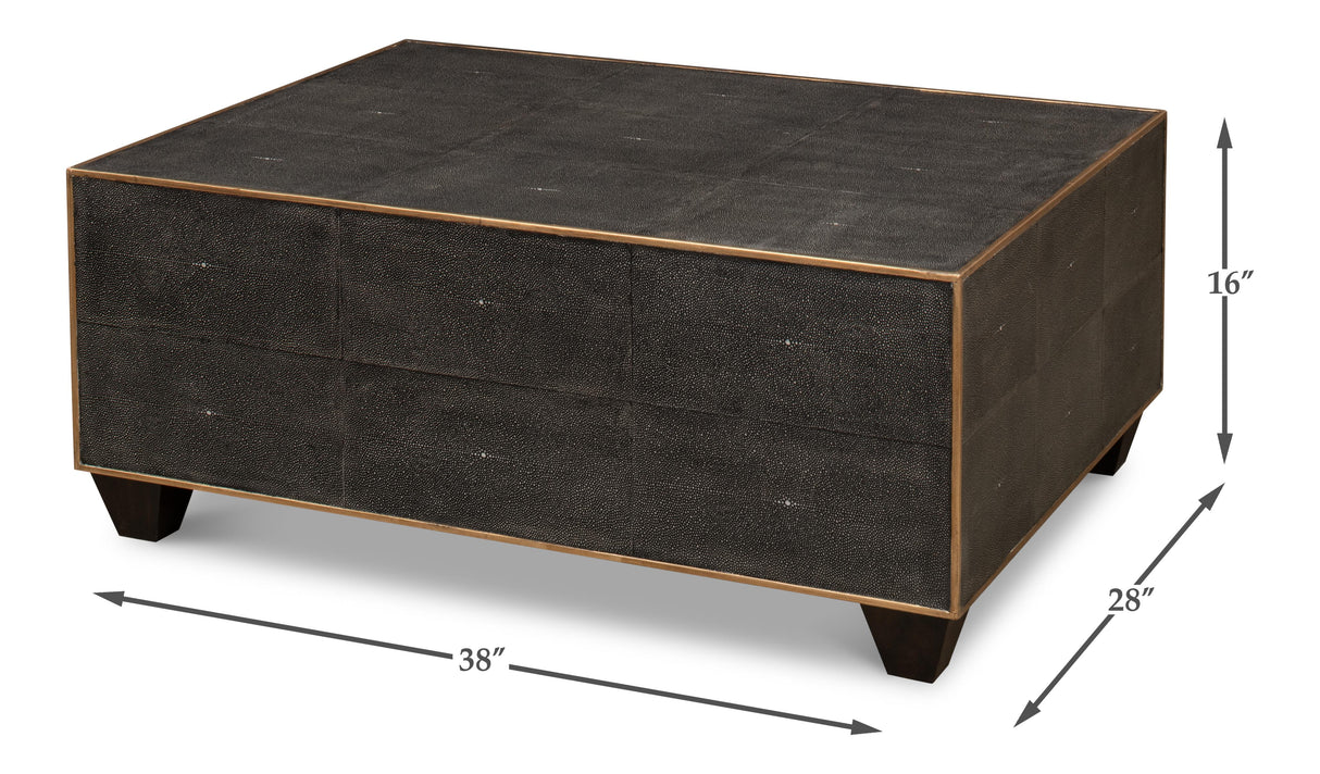 Sarreid Grey Leather Shagreen Cocktail Table