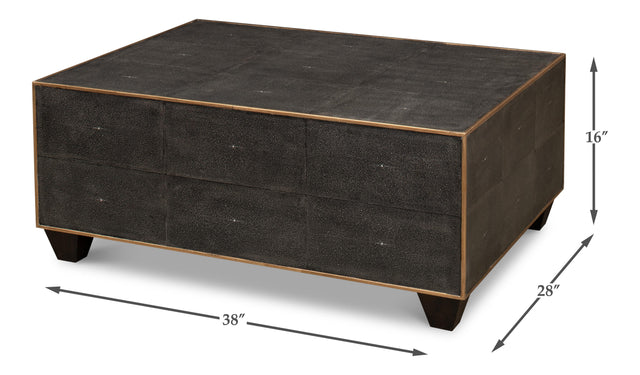Sarreid Grey Leather Shagreen Cocktail Table