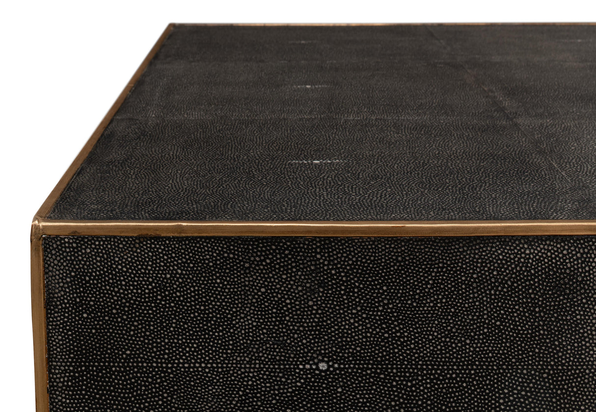 Sarreid Grey Leather Shagreen Cocktail Table