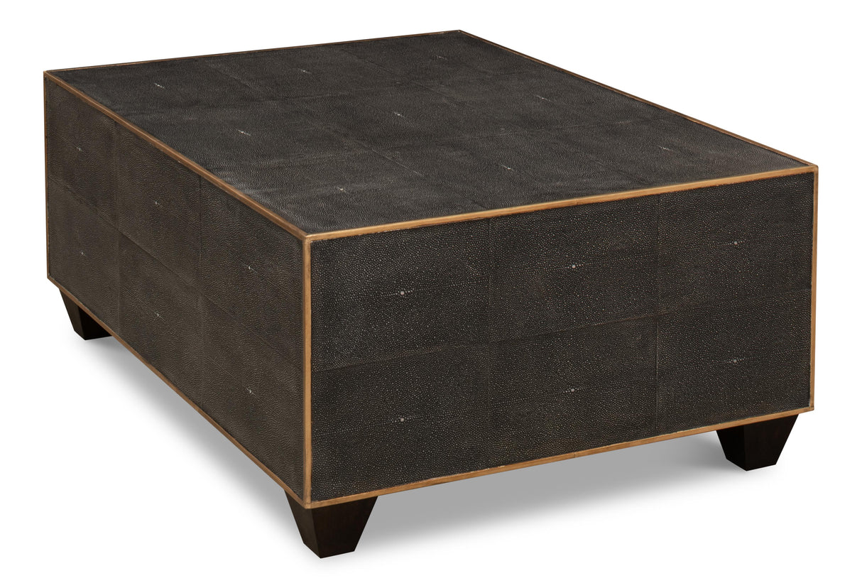 Sarreid Grey Leather Shagreen Cocktail Table