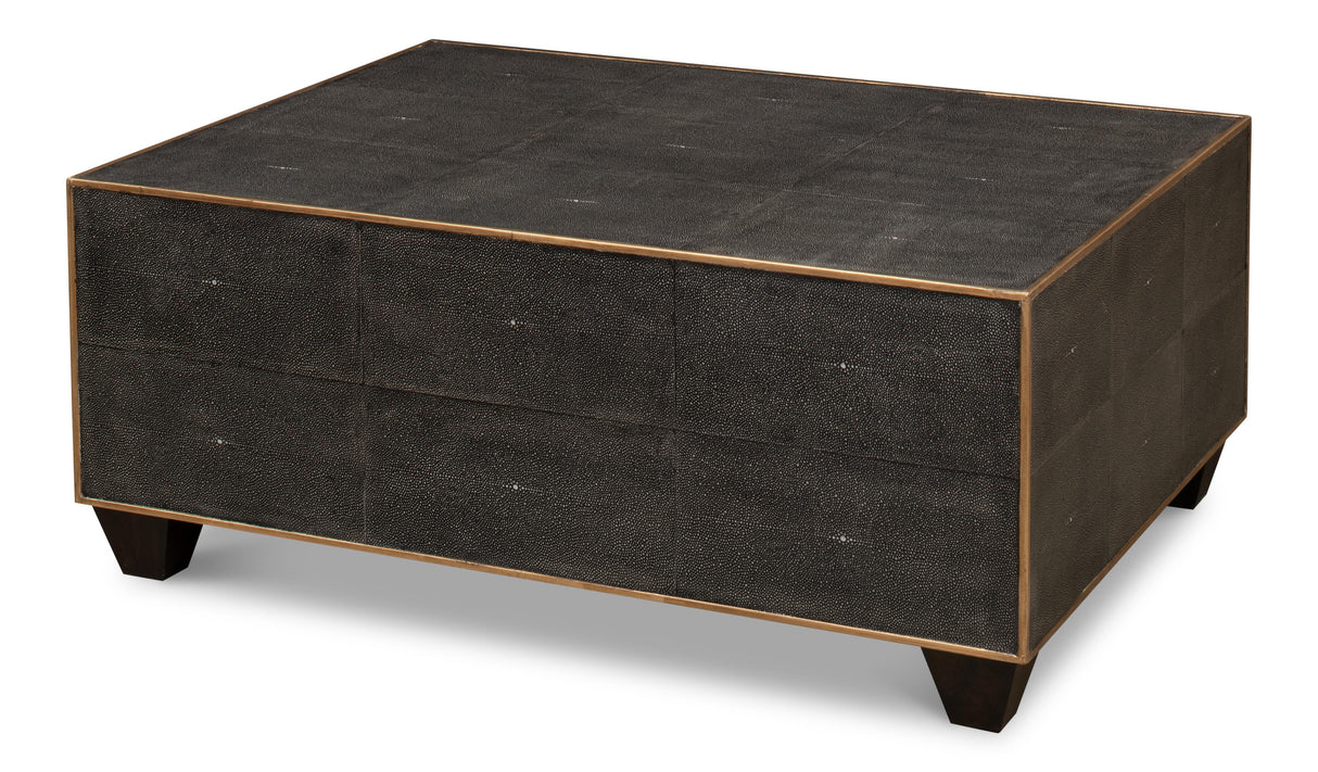 Sarreid Grey Leather Shagreen Cocktail Table
