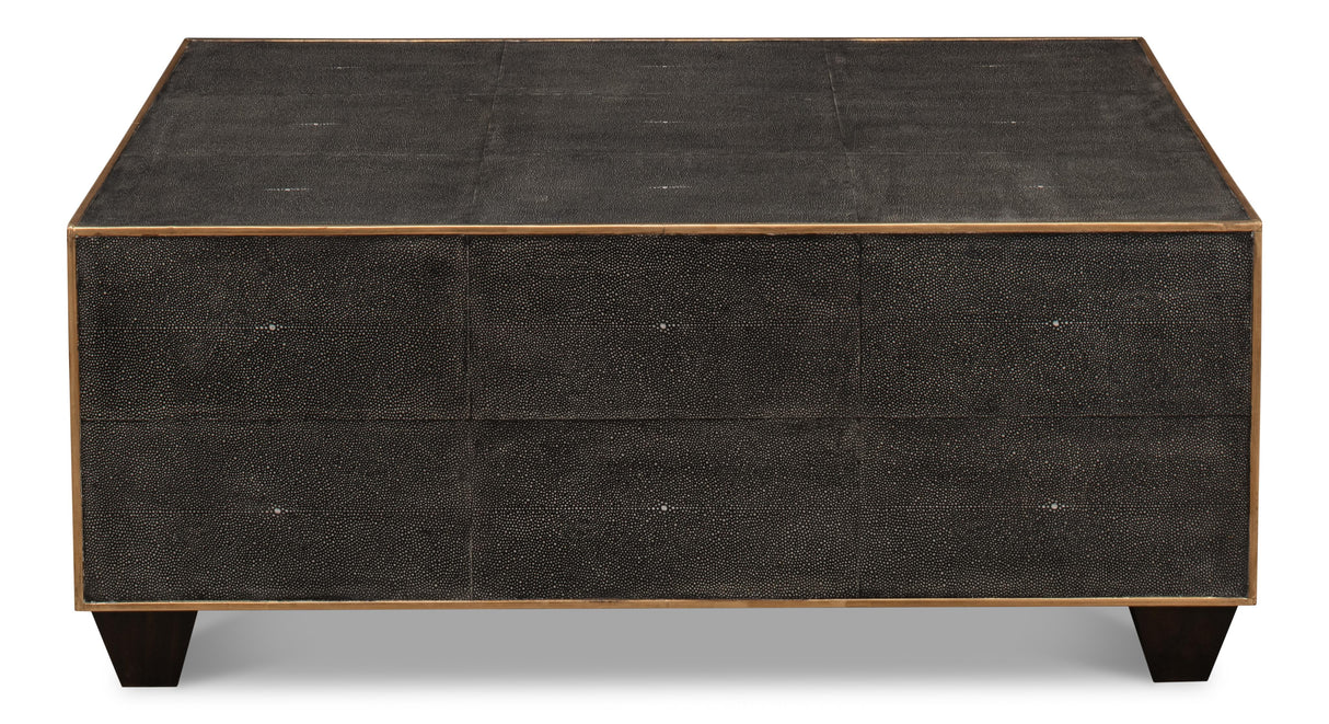 Sarreid Grey Leather Shagreen Cocktail Table