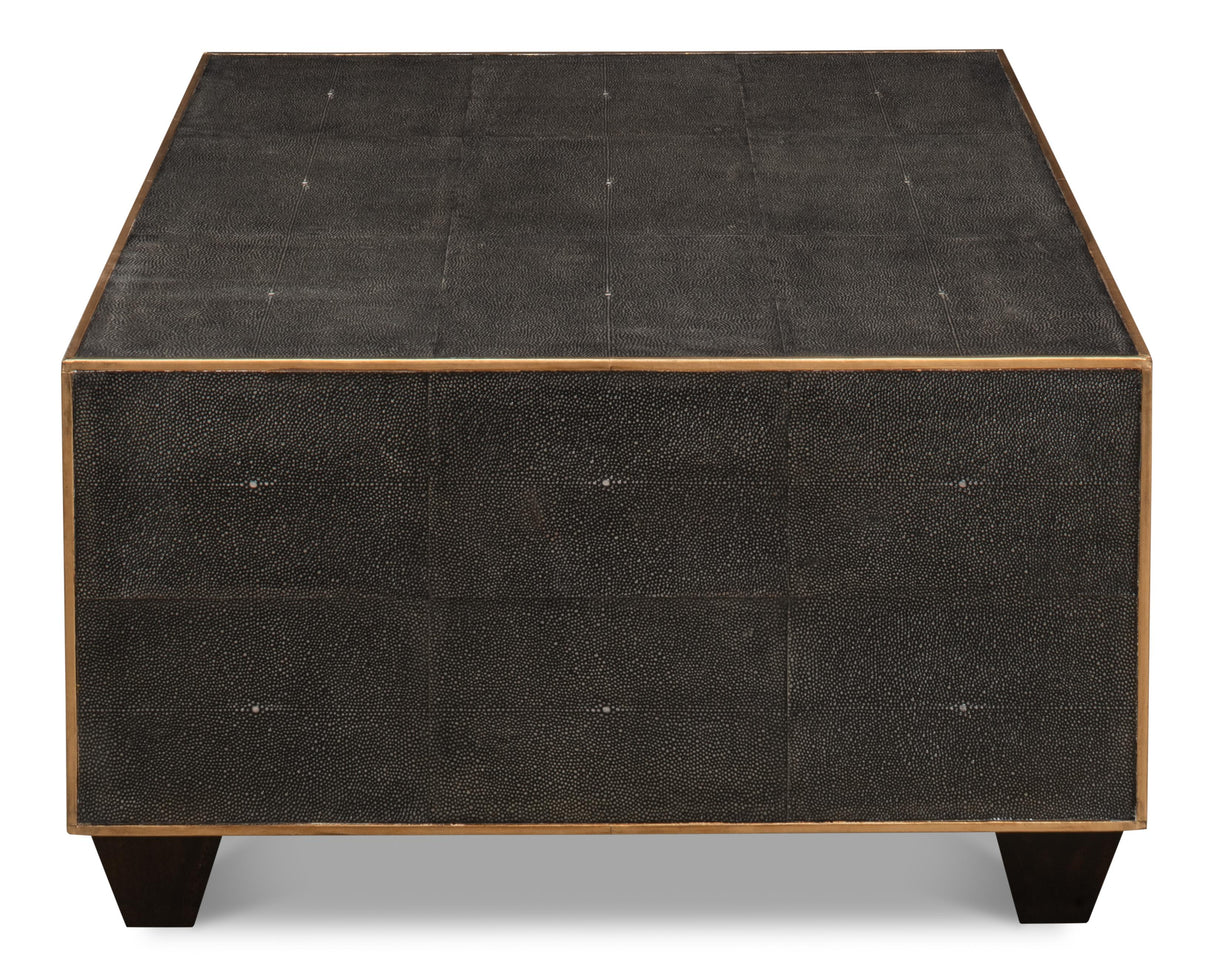 Sarreid Grey Leather Shagreen Cocktail Table