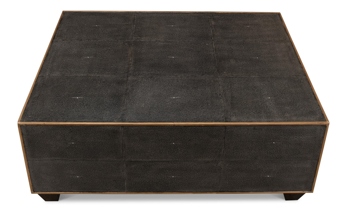 Sarreid Grey Leather Shagreen Cocktail Table
