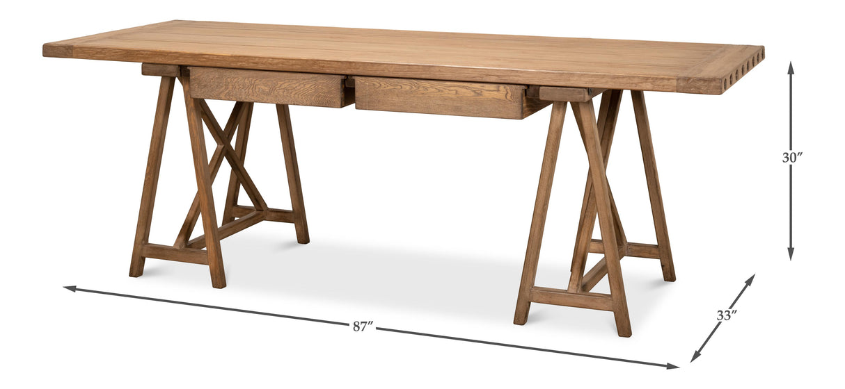 Sarreid Sawhorse Desk  Natural Polished Old Pine