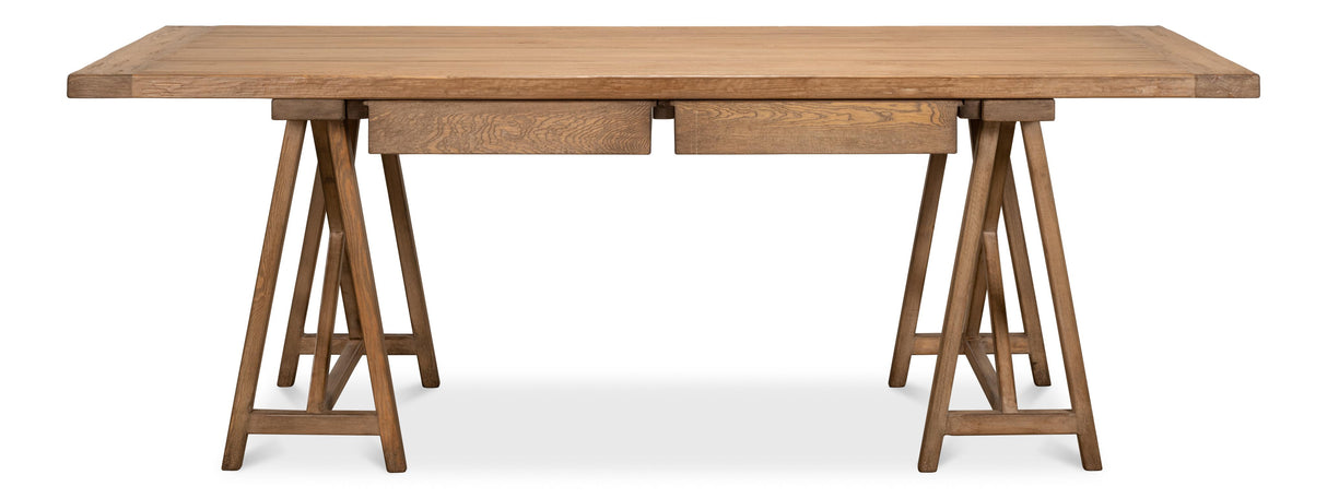 Sarreid Sawhorse Desk  Natural Polished Old Pine