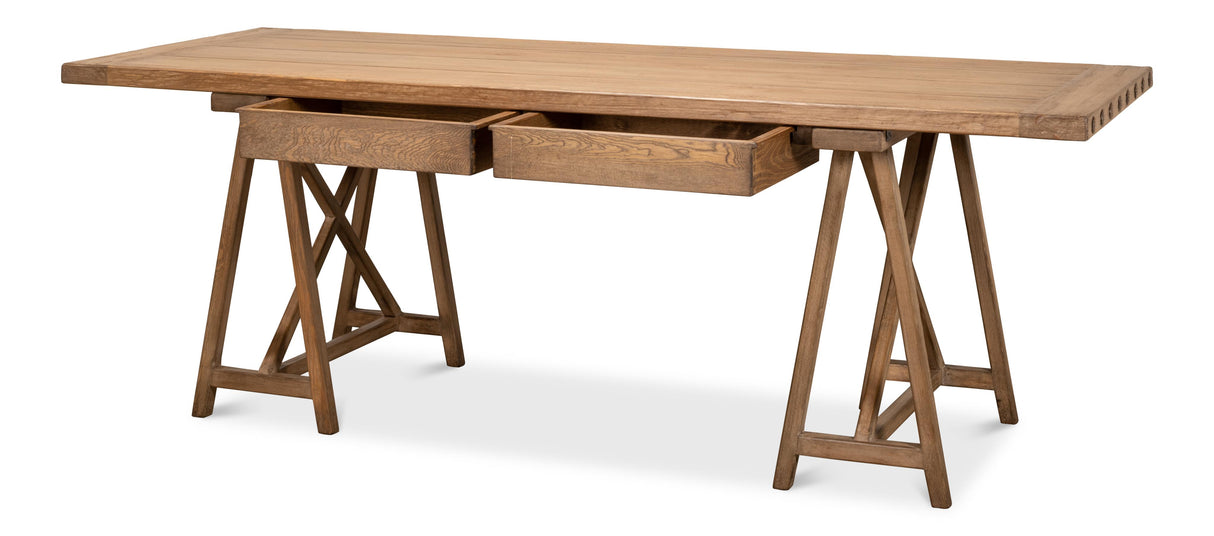 Sarreid Sawhorse Desk  Natural Polished Old Pine