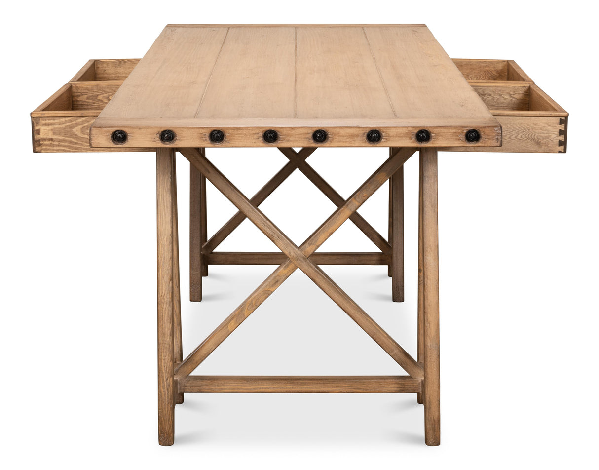 Sarreid Sawhorse Desk  Natural Polished Old Pine