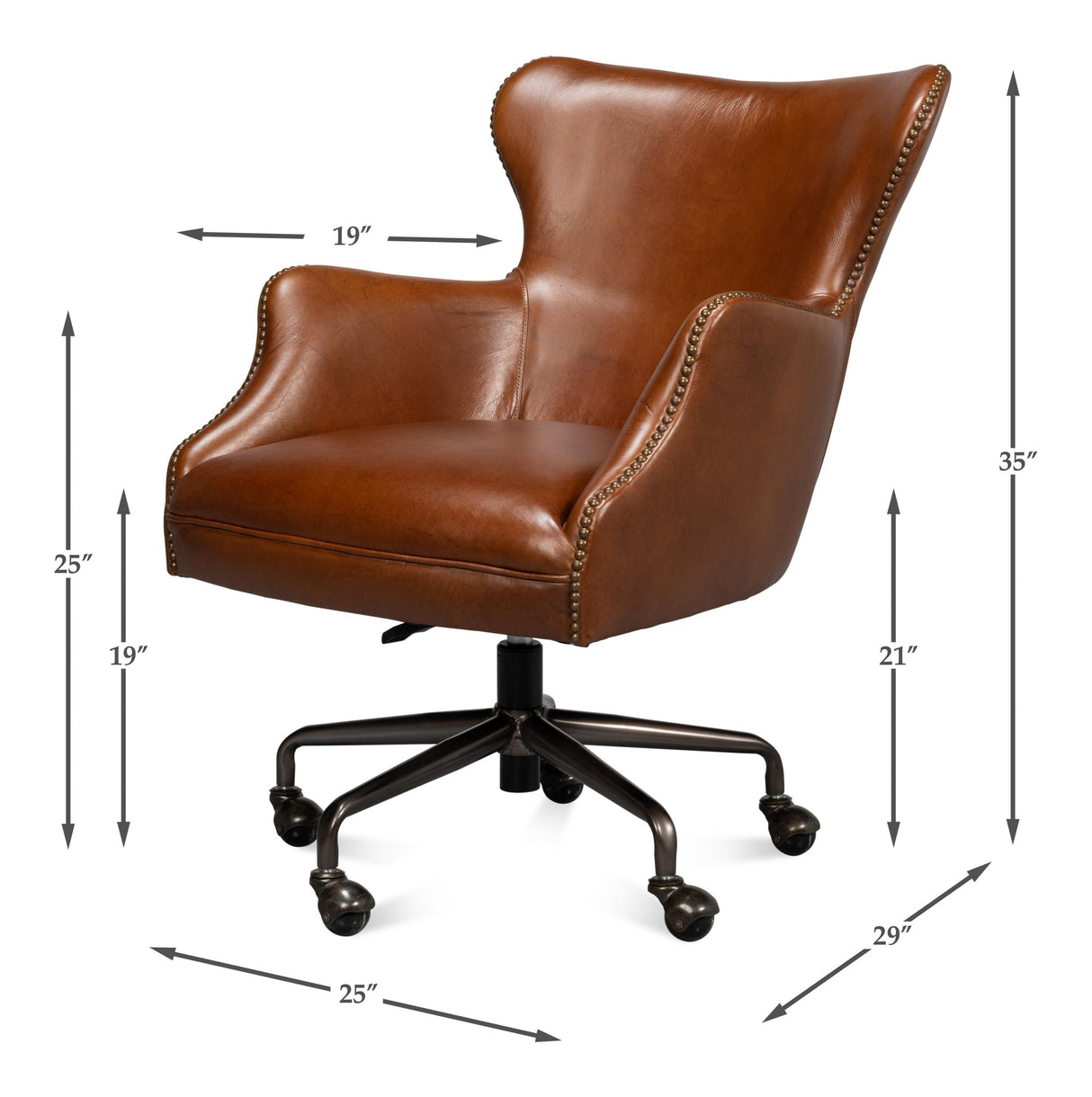 Sarreid Andrew Jackson Desk Chair Havana Leather
