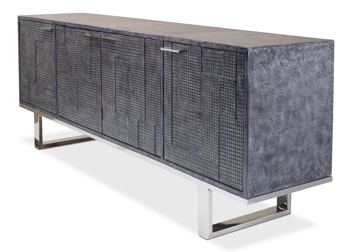 Sarreid Bronzini Credenza  Embossed Blue/Grey