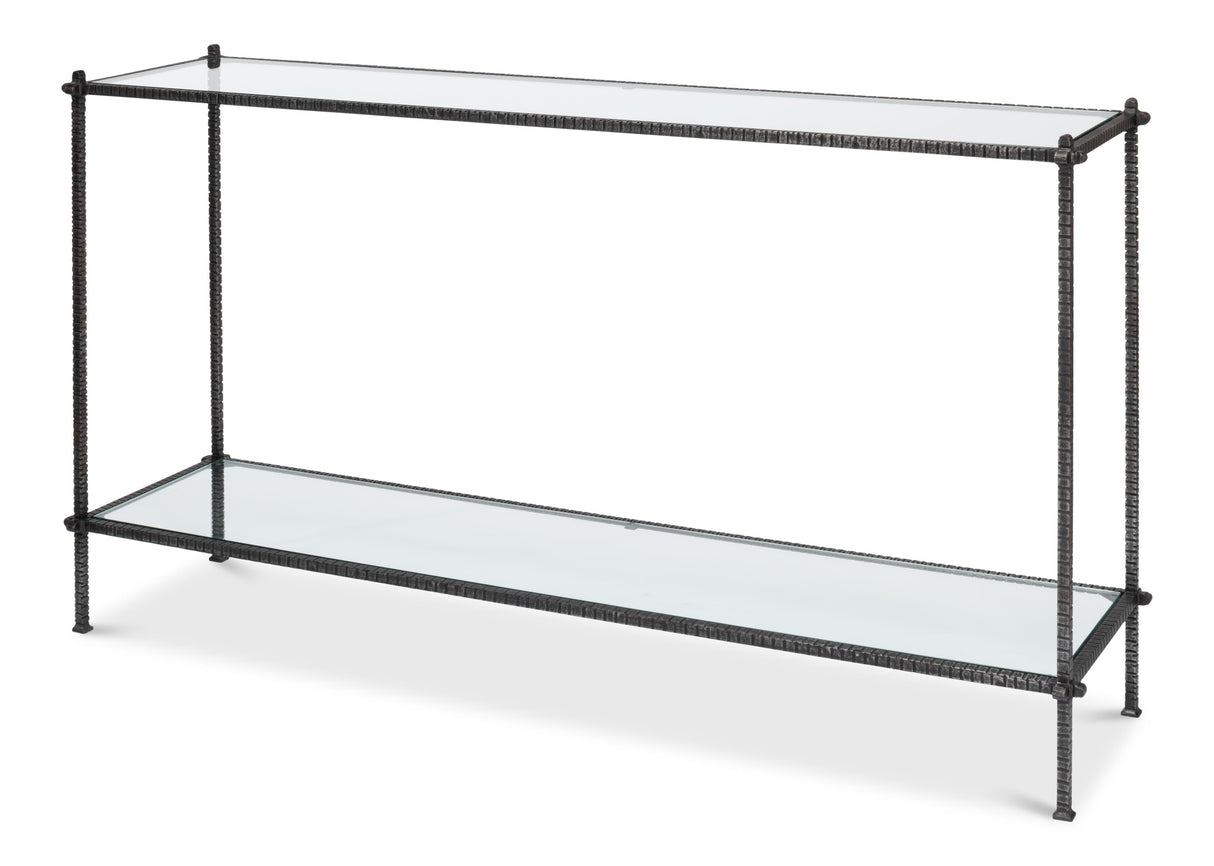 Sarreid Hand Chased Iron Console Tble  Glass Top