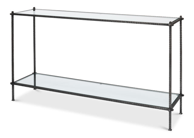 Sarreid Hand Chased Iron Console Tble  Glass Top