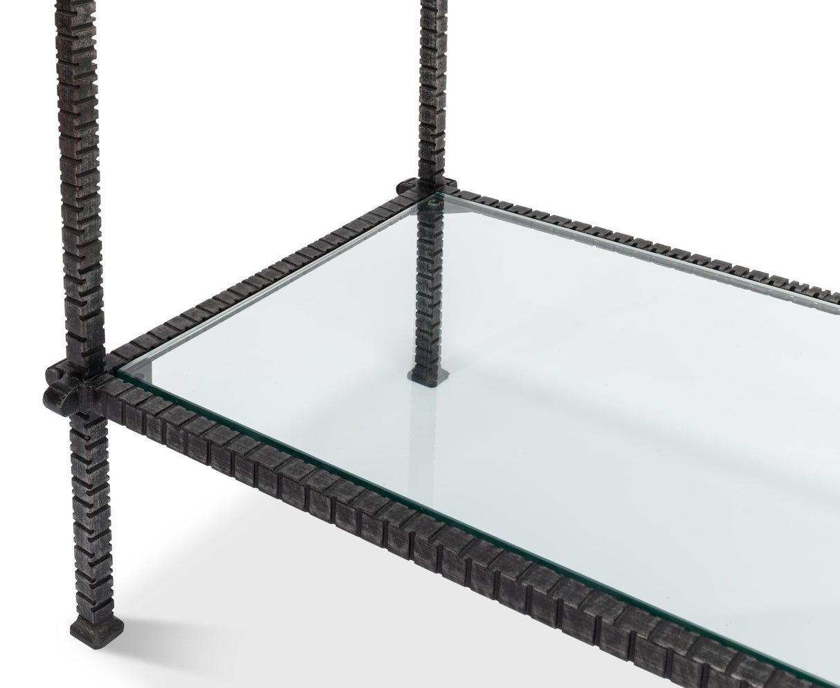 Sarreid Hand Chased Iron Console Tble  Glass Top