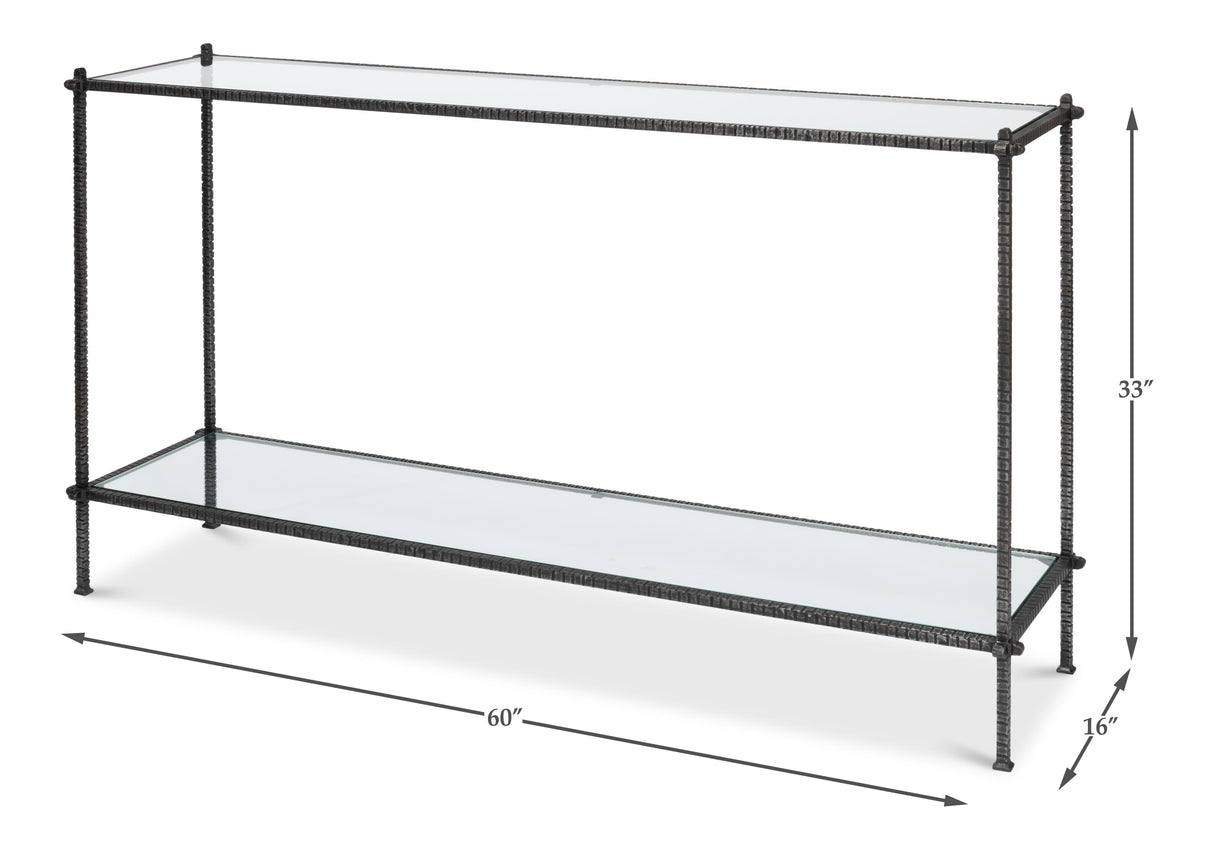 Sarreid Hand Chased Iron Console Tble  Glass Top