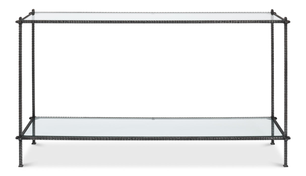 Sarreid Hand Chased Iron Console Tble  Glass Top
