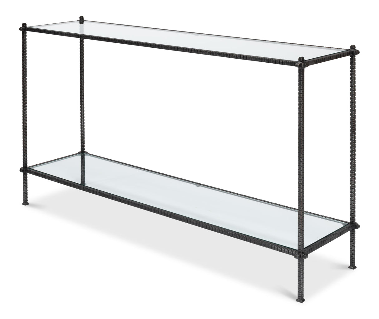 Sarreid Hand Chased Iron Console Tble  Glass Top