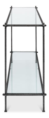 Sarreid Hand Chased Iron Console Tble  Glass Top