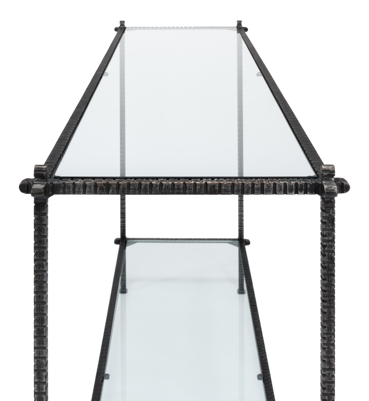Sarreid Hand Chased Iron Console Tble  Glass Top
