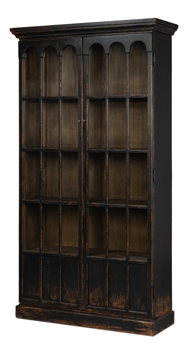 Sarreid Edgar Allan Glass Bookcase Antique Black