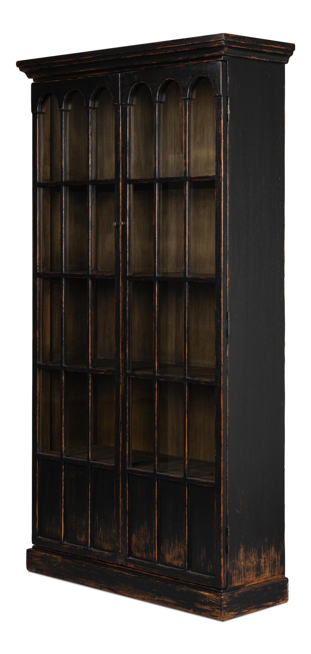 Sarreid Edgar Allan Glass Bookcase Antique Black