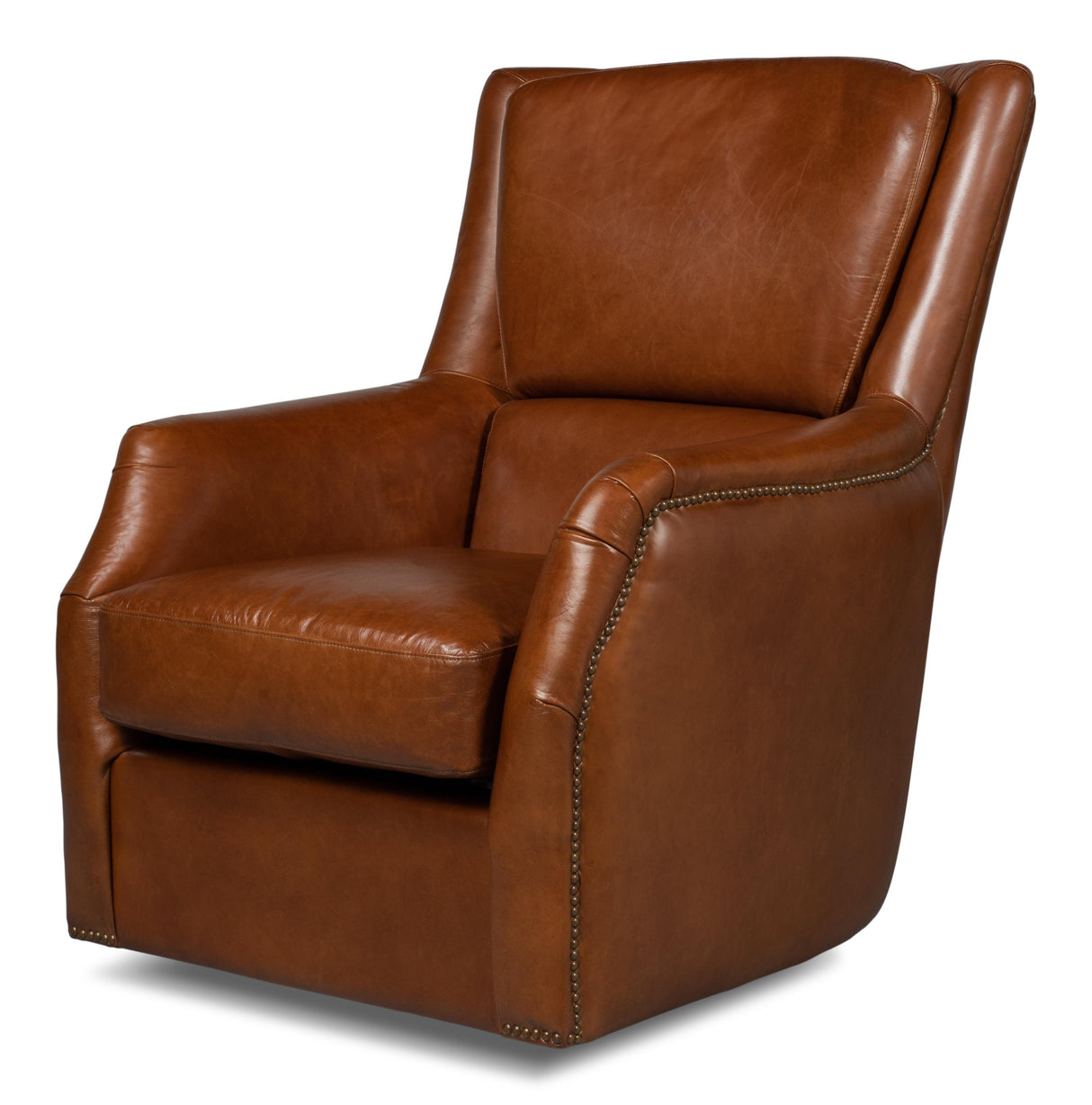 Sarreid Baker Leather Swivel Chair Havana Lthr