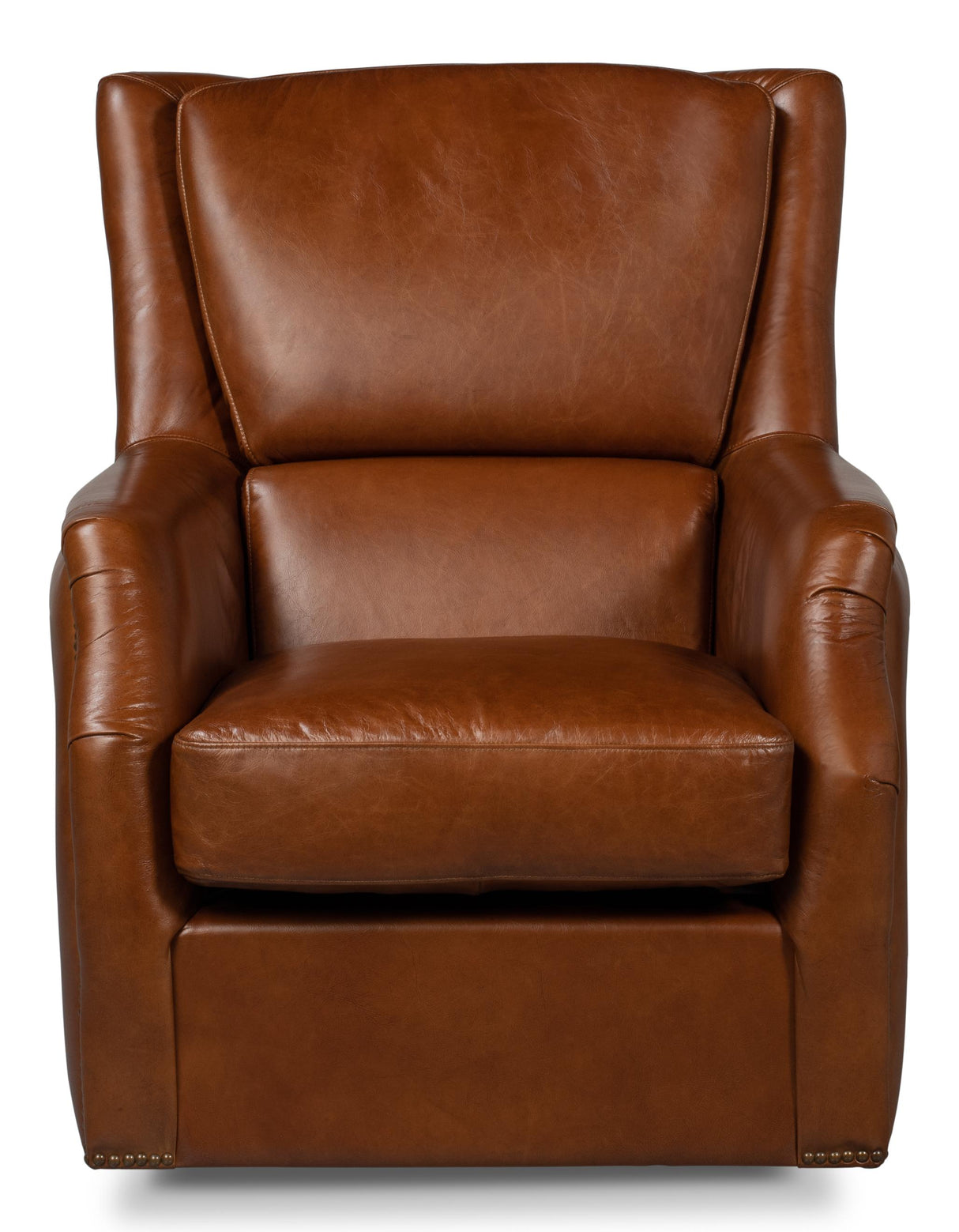 Sarreid Baker Leather Swivel Chair Havana Lthr