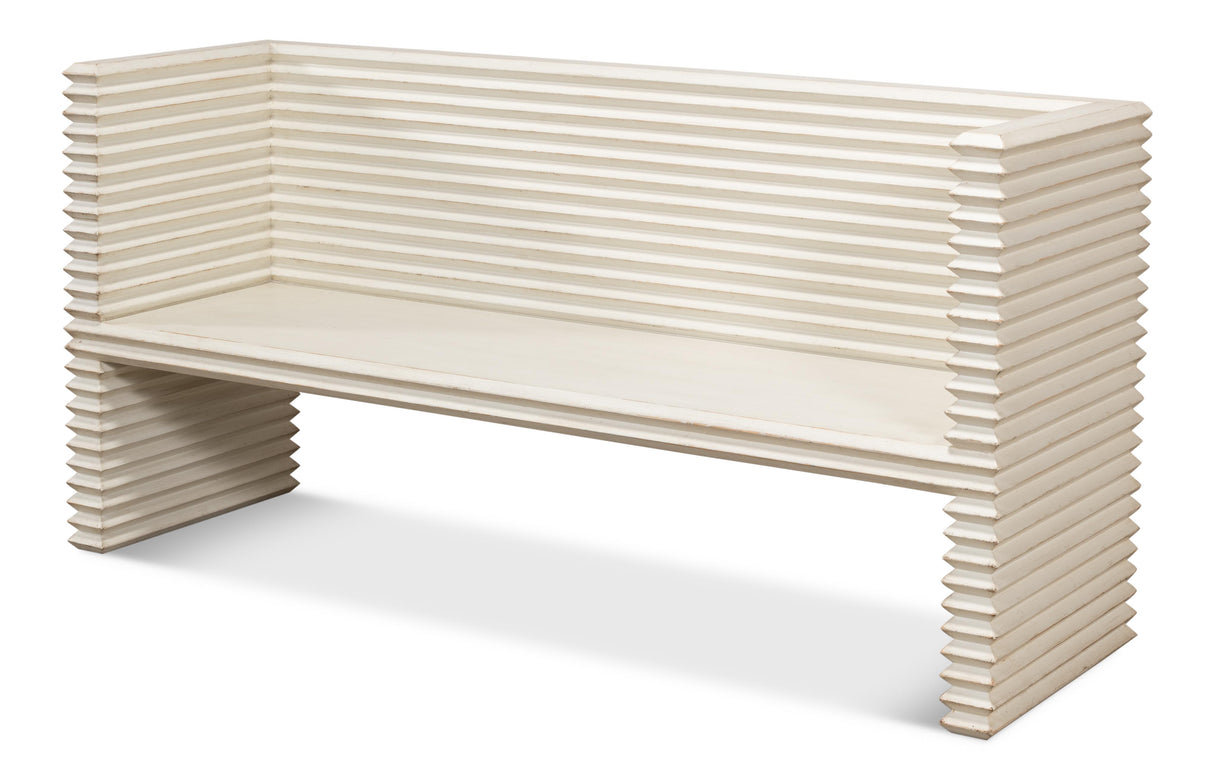 Sarreid Stacked Bench  Antique White