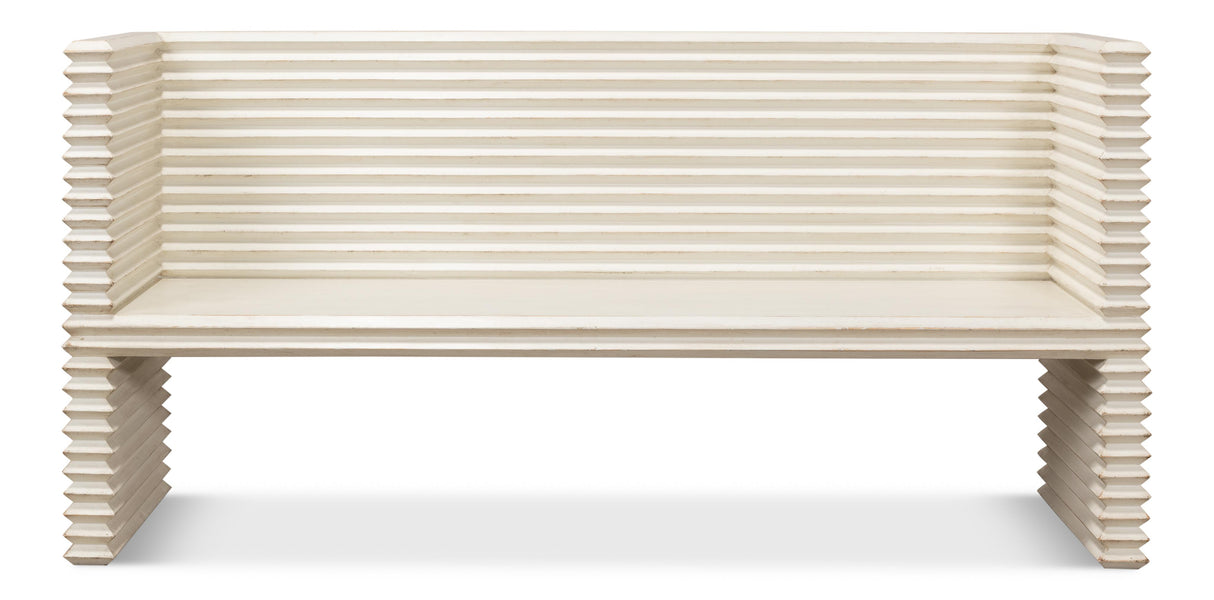 Sarreid Stacked Bench  Antique White
