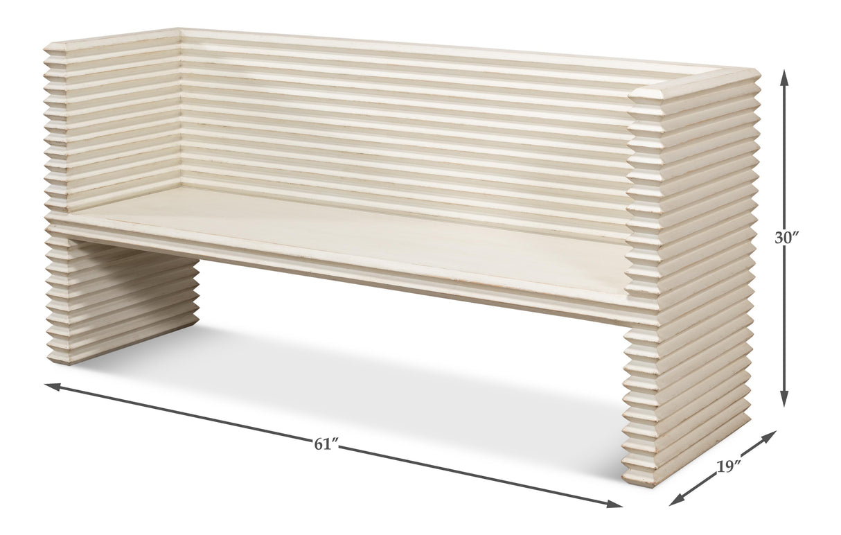 Sarreid Stacked Bench  Antique White