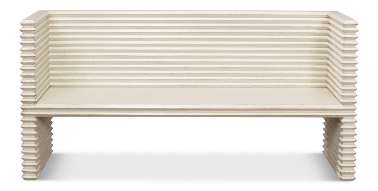 Sarreid Stacked Bench  Antique White