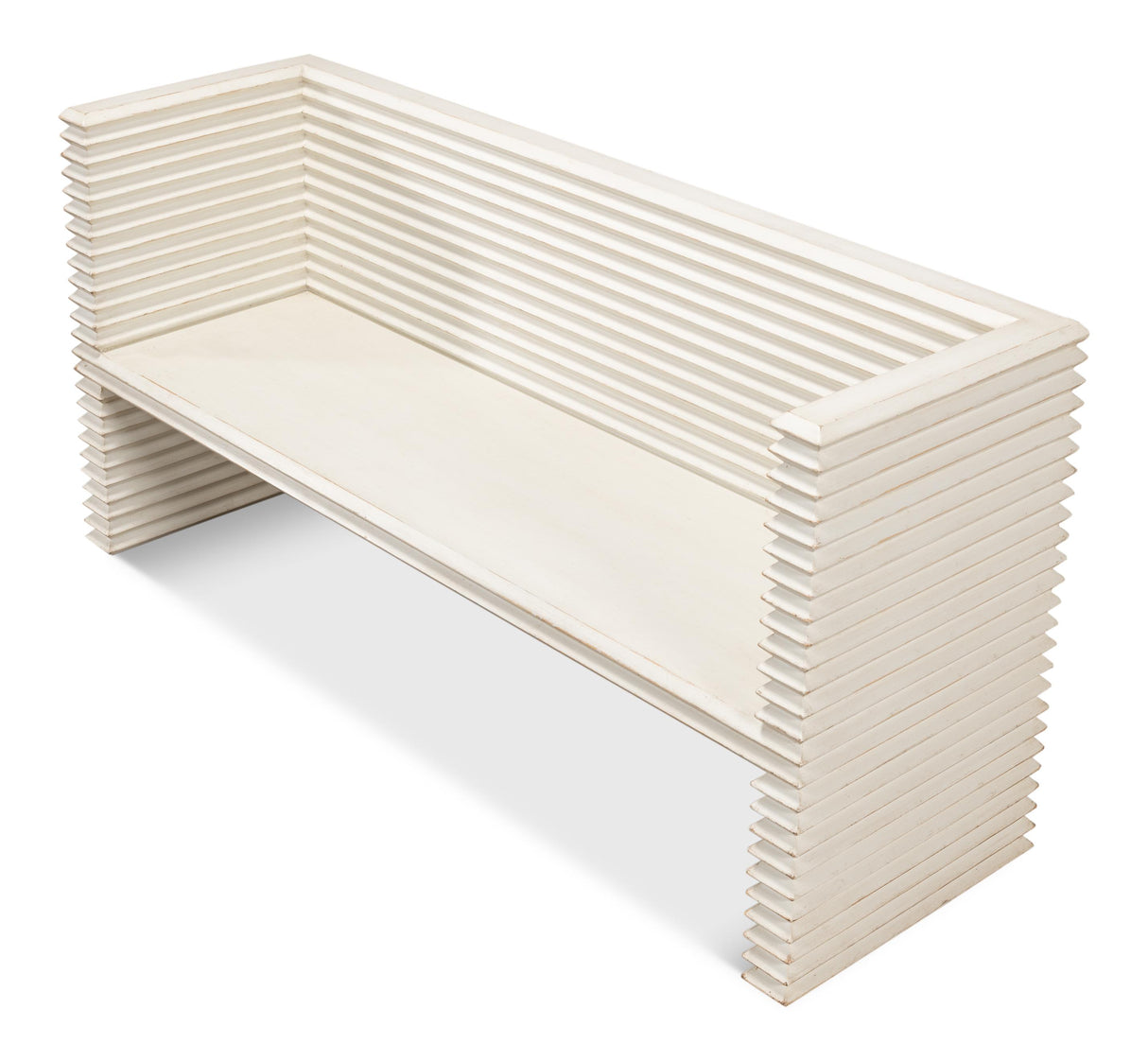 Sarreid Stacked Bench  Antique White