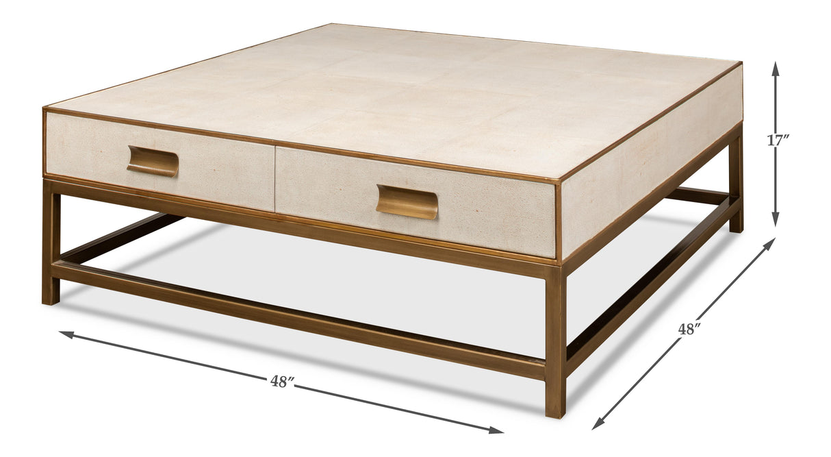 Sarreid Gideon Shagreen Sq.Coffee Table  White
