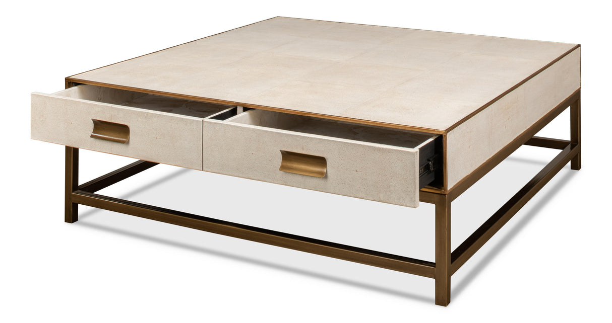 Sarreid Gideon Shagreen Sq.Coffee Table  White