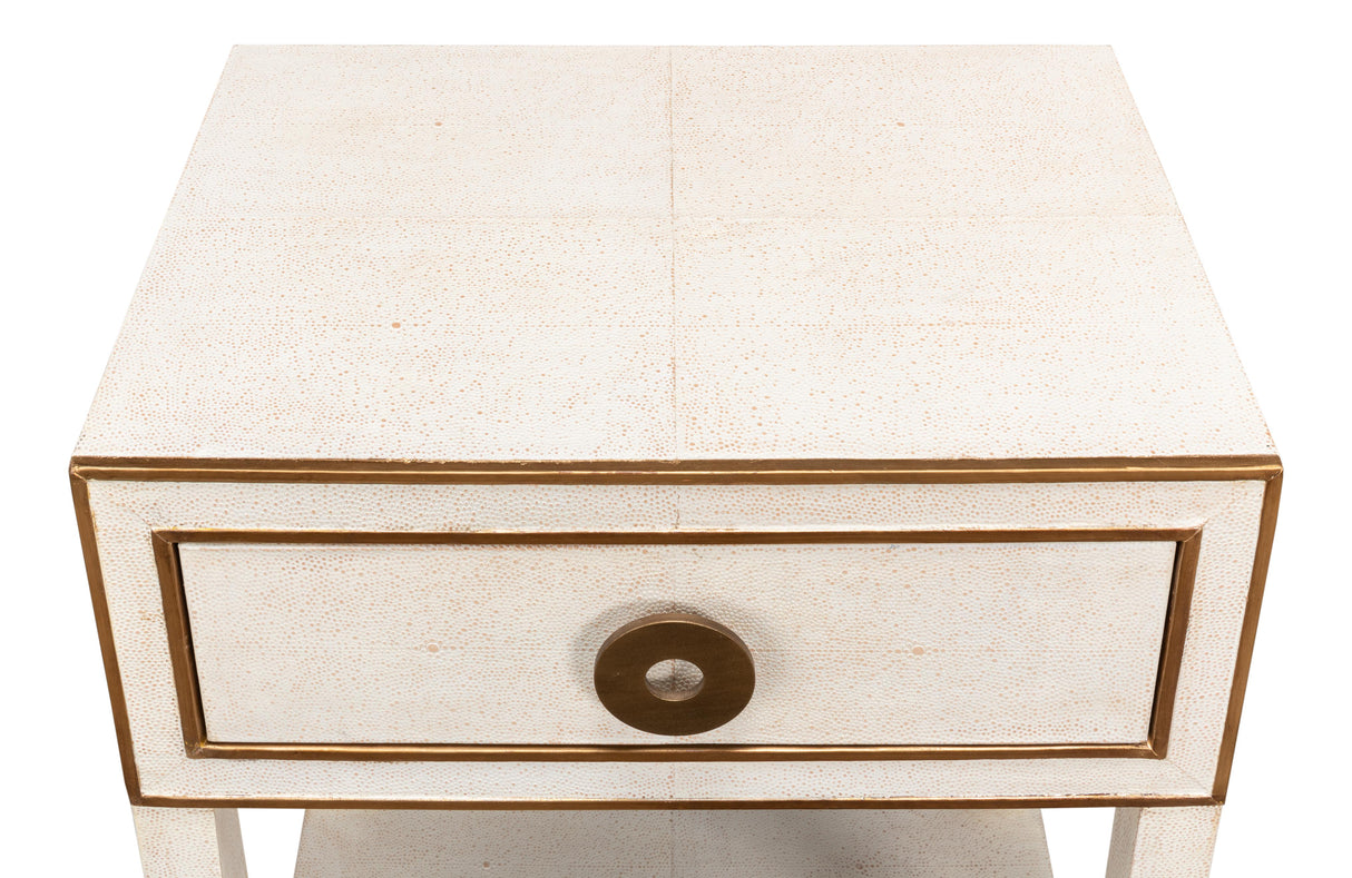Sarreid Gabriella Shagreen Nightstand Osprey Wht