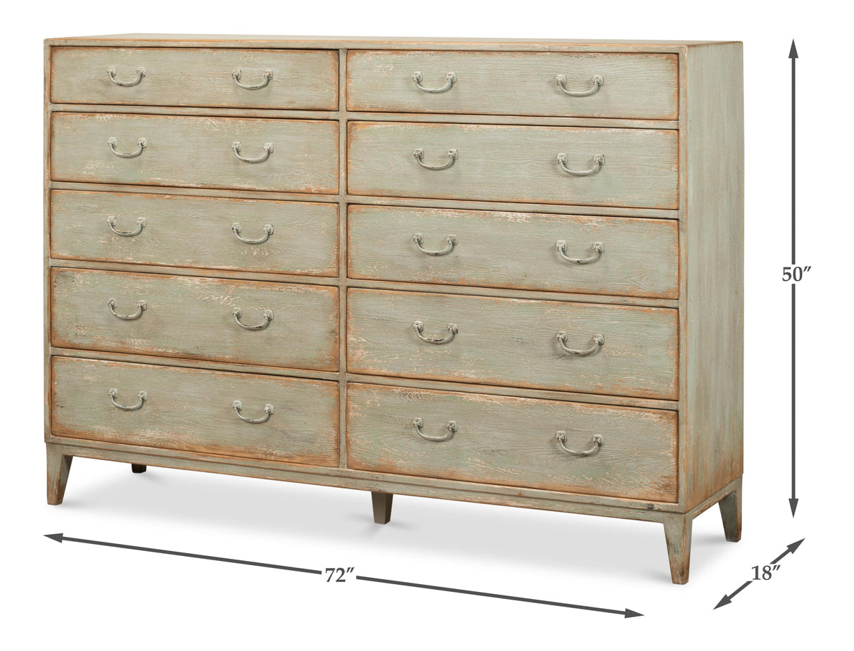 Sarreid Willow 10 Drawer Commode  Sage