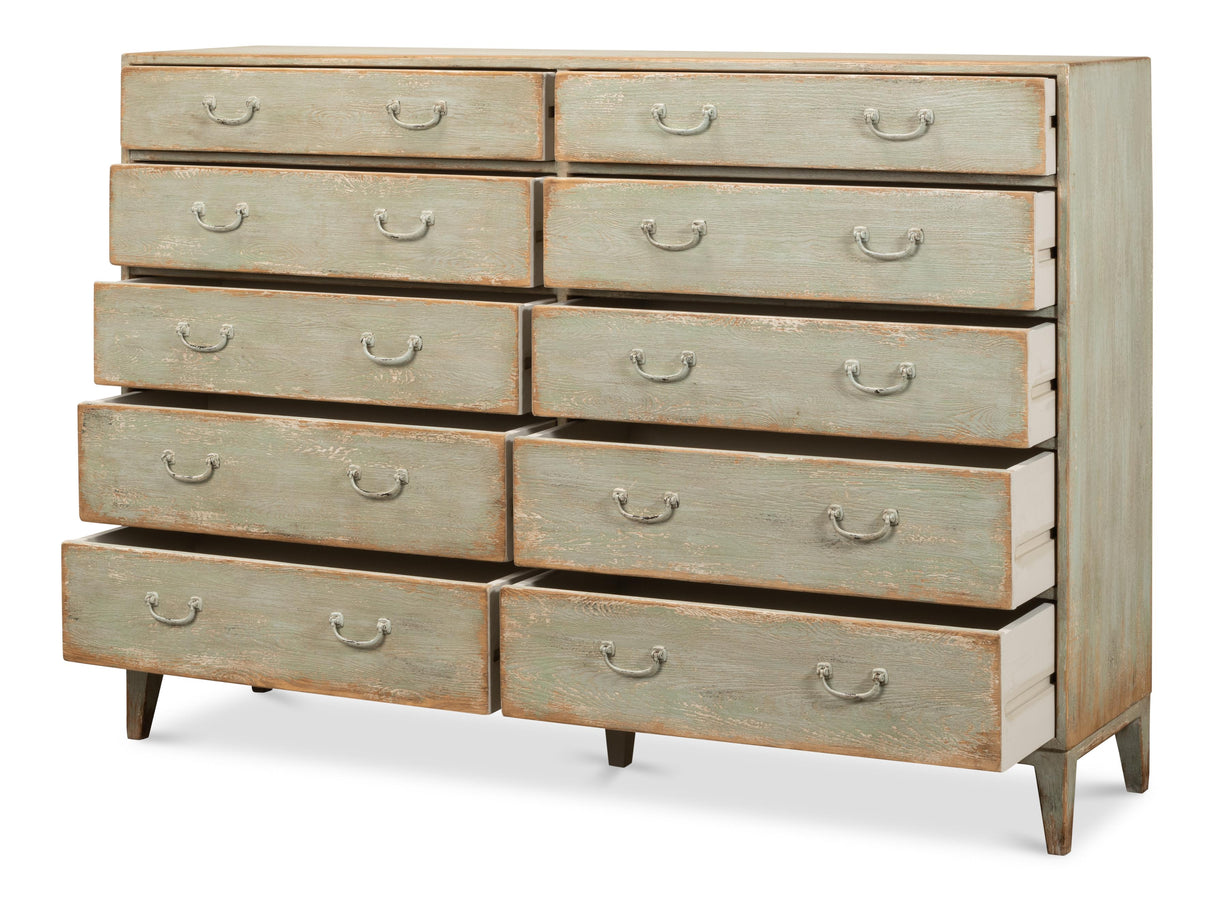 Sarreid Willow 10 Drawer Commode  Sage