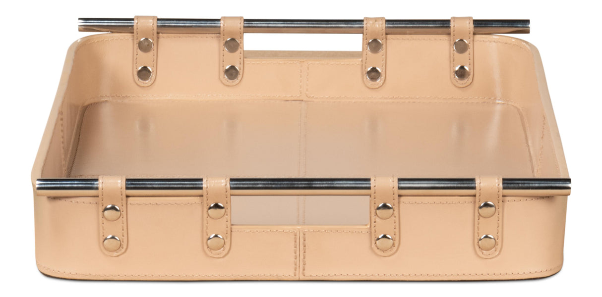 Sarreid Safari Leather Tray  Mushroom